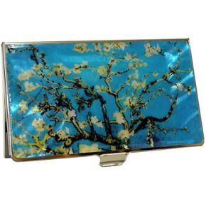 Mother of Pearl Design RFID Blocking Protection Business Card Case, Credit Card Holder, Metal Name Card Case, Engraved Slim Purse Pocket Cash Money Wallet (Starry Night by Gogh)