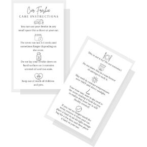 Car Freshie Instruction Card | 50 Pack 2 in x 3.5 inches Business Size Supplies for DIY Crafters Using Freshies Silicone Molds and Beads White with Black Design