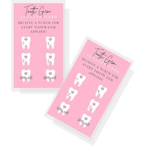 Boutique Marketing Tooth Gem Loyalty Discount Cards | 50 Pack | Size 2x3.5 Inch inch Business Card | Matches Tooth Gem Aftercare Card | Wallet Sized Pink Card Design