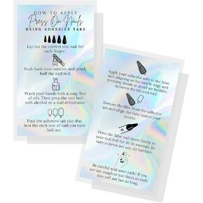 How To Apply Press-On Nails Using Adhesive Tabs Card | 50 Pack | 2x3.5" inch Business Card Size | Add to Press-On Kit | Holographic Design