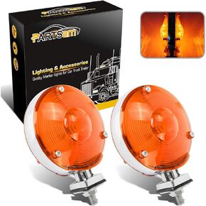 Partsam 2Pcs LED 4" Round Double Face Star Led Turn Signal Lights Chrome Amber 24 Diodes, Double Face Star Led Pedestal Lights, Dual Face Led Truck Trailer Lights