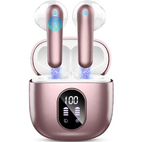 Wireless Earbud Bluetooth 5.3 Headphones 50H Playtime Stereo Bass Ear Buds, in-Ear Earphones with 4 ENC Mic LED Display Noise Cancelling Earbud, Bluetooth Earbud IP7 Waterproof Sport for Android iOS