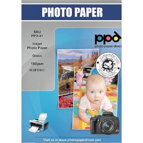 PPD Glossy Photo Paper for Inkjet Printer, 11 x 17" Heavyweight Quality Printable Sheets for Custom Picture, Professional Photographic Instant Dry For Normal, Dye or Pigment Ink (50 Pack/180 gsm)