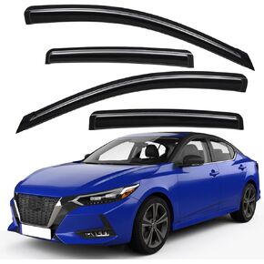 Lightronic Outside-Mount Side Window Deflectors & Visors Vent Rain Guards, Dark Smoke, 4-Pieces Set, Fits 2020-2024 Nissan Sentra