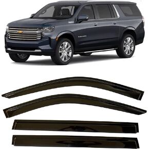 2021-2024 Tape-On Side Window Visor Deflectors for Chevrolet Tahoe (Chevy) & Compatible with GMC Yukon 2022 Smoke Tinted Rain Guards