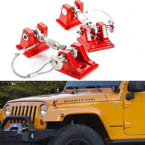 JK Hood Door Lock Stainless Steel Latch with Adjustable Tension for 2007-2018 Jeep Wrangler JK JKU Hood Latch Safety Latch Kit (Red)