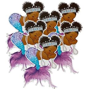 Small Purple Mermaid Cutouts African American Birthday Baby Shower Paper Decoration (2 1/2 inches)