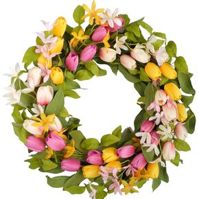 Bibelot 18 بوصة إكليل عيد الفصح إكليل زهرة التوليب الاصطناعي من الحرير وهمية زهرة الربيع إكليل باب عيد الحب إكليل عيد الأم طوال العام أو في الهواء الطلق ديكور داخلي للمنزل والحفلات... in Kuwait