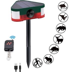 Solar Sound & Light Alarm, 360° Smart Ultrasonic Motion Sensor Alarm with Remote Controller, 3x129db Super Loud Speakers & LED Flashing Light IP65 Waterproof 4 Work Mode for Home, Farm, Barn, Yard