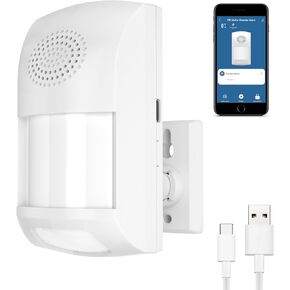 Smart Motion Sensor, WiFi Wireless Security Alarm, Home Security PIR Motion Detector with Free App Alerts, Battery and USB Dual Power, Compatible with Alexa, Siri