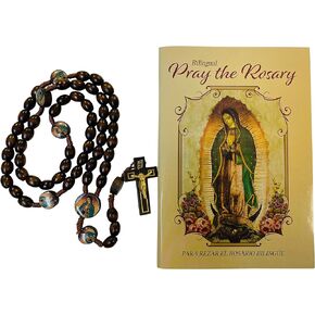 Westmon Works Our Lady of Guadalupe Bilingual Pray the Rosary Set In English and Spanish Wood Bead Nylon Cord Rosary