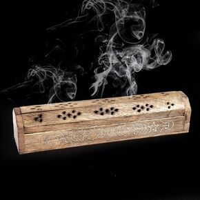 Hand Carved Incense Holder,Incense Stick Holder,Ash Catcher Incense Holder for Sticks Used for Room Décor,Cool Room Spiritual Décor,Aromatherapy,Incense Burner with Storage Compartment -12 Inch Burnt