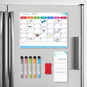 Extra Thick 2-in-1 Magnetic Calendar for Refrigerator & Chore Chart for Kids w/ 5 Markers – Includes Dry Erase Calendar for Wall, Fridge & to-Do List Chore Chart for Adults & Kids