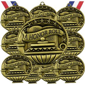Express Medals Various 10 Pack Styles of Honor Roll Award Medals with Neck Ribbons Trophy Award Prize Gift
