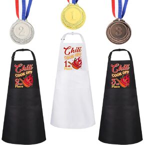 6 Pcs Chili Cook-off Prizes, Chili Cook-Off Aprons 1st 2nd 3rd Prizes Set of 3 Medals Funny Chili Cooking Aprons Adjustable Chili Cook-off Decorations Gifts for Winning Prize in Kuwait