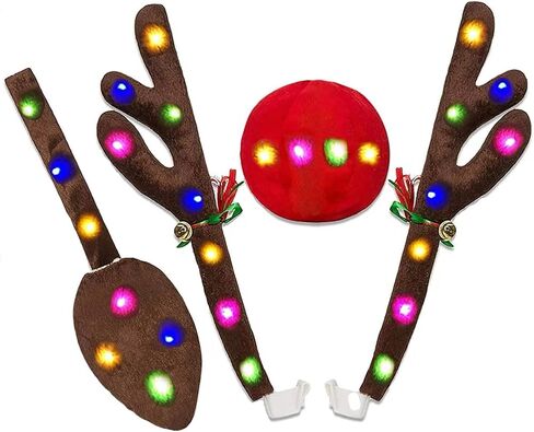 Car Reindeer Rudolph Reindeer Kit for Car - Window Roof-Top & Grille Christmas Reindeer Vehicle Kit for Any Vehicle Auto Decoration Kit in Saudi Arabia