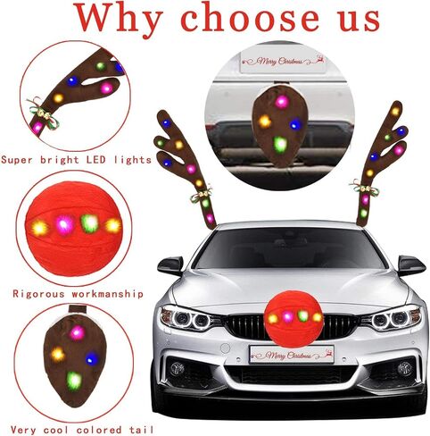Car Reindeer Rudolph Reindeer Kit for Car - Window Roof-Top & Grille Christmas Reindeer Vehicle Kit for Any Vehicle Auto Decoration Kit in Saudi Arabia