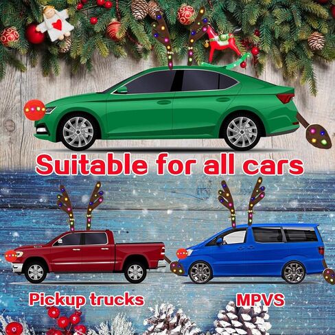 Car Reindeer Rudolph Reindeer Kit for Car - Window Roof-Top & Grille Christmas Reindeer Vehicle Kit for Any Vehicle Auto Decoration Kit in Saudi Arabia