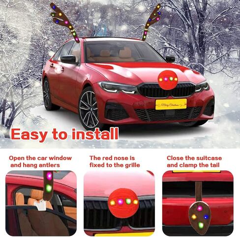 Car Reindeer Rudolph Reindeer Kit for Car - Window Roof-Top & Grille Christmas Reindeer Vehicle Kit for Any Vehicle Auto Decoration Kit in Saudi Arabia