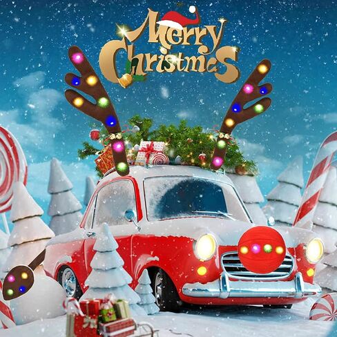 Car Reindeer Rudolph Reindeer Kit for Car - Window Roof-Top & Grille Christmas Reindeer Vehicle Kit for Any Vehicle Auto Decoration Kit in Saudi Arabia