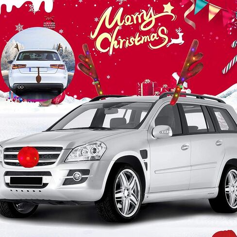 Car Reindeer Rudolph Reindeer Kit for Car - Window Roof-Top & Grille Christmas Reindeer Vehicle Kit for Any Vehicle Auto Decoration Kit in Saudi Arabia