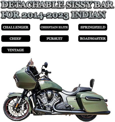 Sissy Bar for Indian Challenger Chieftain Indian Pursuit Springfield Roadmaster Vintage 2014-2023، وسادة مسند ظهر للركاب سريعة الإصدار 17 بوصة (أسود) in Kuwait
