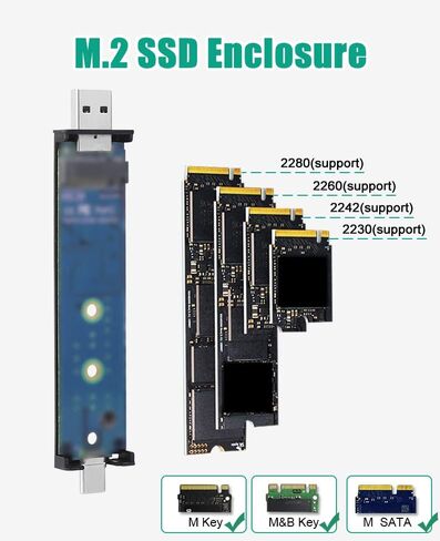 حاوية M.2 NVME SSD، ومحول محرك الأقراص الصلبة USB 3.0 وUSB-C خارجي NGFF، يدعم مفتاح M.2 M-Key/B+M 2230/2242/2260/2280 Nvme SATA SSD، متوافق مع الهواتف الذكية ونظام التشغيل Windows وMacOS in Kuwait