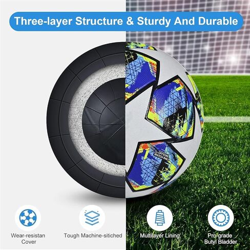 Champions League Soccer Ball, Regular Size 5 Soccor Ball with Professional PU Leather，Indoor and Outdoor Soccer Training Ball，Birthday Gift in Saudi Arabia