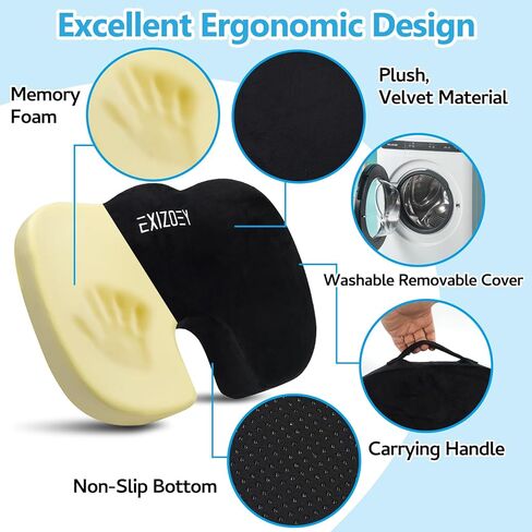 Office & Car Seat Cushion, Non-Slip Sciatica & Back Coccyx Tailbone Pressure Relief Seat Cushion Chair Pad, Memory Foam Butt Pillow for Computer Desk, Wheelchair, Driving (Black) in Saudi Arabia