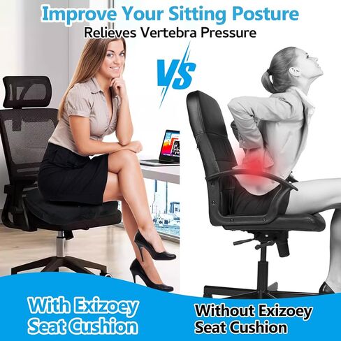 Office & Car Seat Cushion, Non-Slip Sciatica & Back Coccyx Tailbone Pressure Relief Seat Cushion Chair Pad, Memory Foam Butt Pillow for Computer Desk, Wheelchair, Driving (Black) in Saudi Arabia
