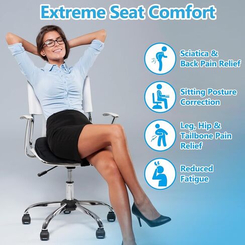 Office & Car Seat Cushion, Non-Slip Sciatica & Back Coccyx Tailbone Pressure Relief Seat Cushion Chair Pad, Memory Foam Butt Pillow for Computer Desk, Wheelchair, Driving (Black) in Saudi Arabia