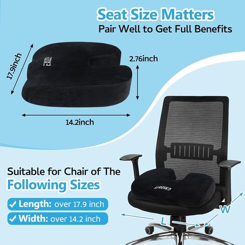 Office & Car Seat Cushion, Non-Slip Sciatica & Back Coccyx Tailbone Pressure Relief Seat Cushion Chair Pad, Memory Foam Butt Pillow for Computer Desk, Wheelchair, Driving (Black) in Saudi Arabia