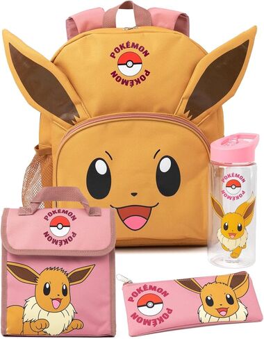 Pokemon Girls Backpack Set | Rucksack Bundle with School Bag, Pencil Case, Lunch Bag & Water Bottle | Eevee Matching Set in Saudi Arabia