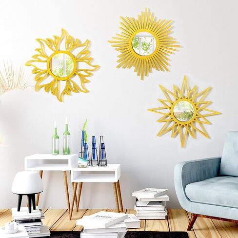 3 Pieces Gold Round Mirrors for Wall Decor,Wood Wall Mirrors Home Décor (Gold) in Saudi Arabia