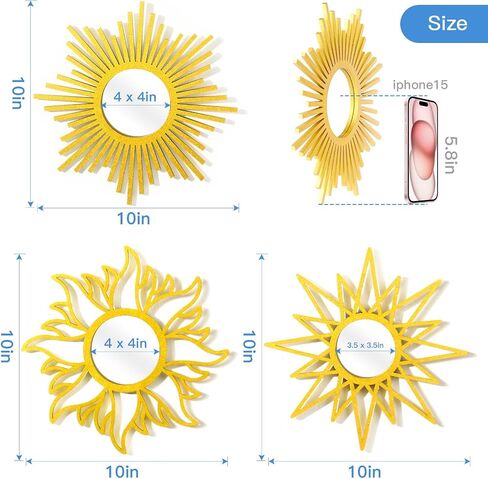 3 Pieces Gold Round Mirrors for Wall Decor,Wood Wall Mirrors Home Décor (Gold) in Saudi Arabia