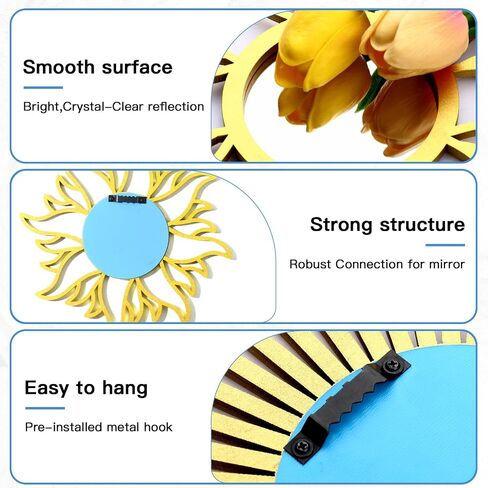 3 Pieces Gold Round Mirrors for Wall Decor,Wood Wall Mirrors Home Décor (Gold) in Saudi Arabia