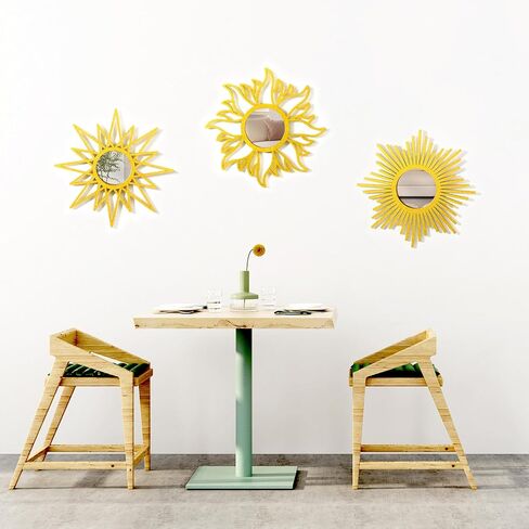 3 Pieces Gold Round Mirrors for Wall Decor,Wood Wall Mirrors Home Décor (Gold) in Saudi Arabia