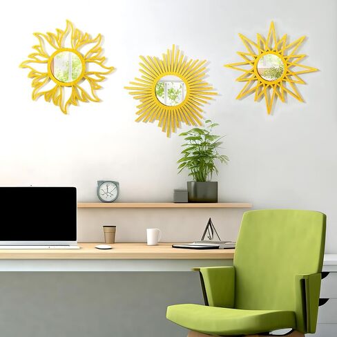 3 Pieces Gold Round Mirrors for Wall Decor,Wood Wall Mirrors Home Décor (Gold) in Saudi Arabia
