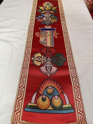 Tibetan Buddhist red Silk Brocade Om mani Padme hum Mantra,dorje,kalachakra,norbu Wall Hanging/Banner/wholesale from nepal in Saudi Arabia