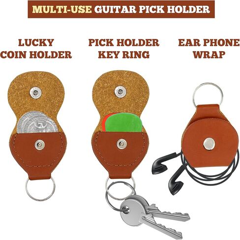 Performore Guitar Pick Keychain Holder, 2 Pcs Multicolor Leather Guitar Pick Holders with Metal Snap Closure, Store and Organize Music Accessories for Musicians in Saudi Arabia