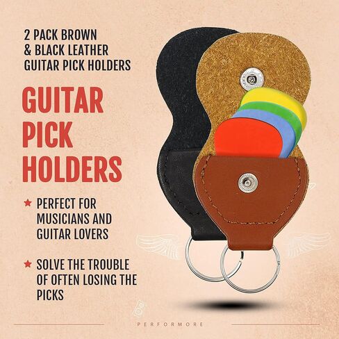 Performore Guitar Pick Keychain Holder, 2 Pcs Multicolor Leather Guitar Pick Holders with Metal Snap Closure, Store and Organize Music Accessories for Musicians in Saudi Arabia
