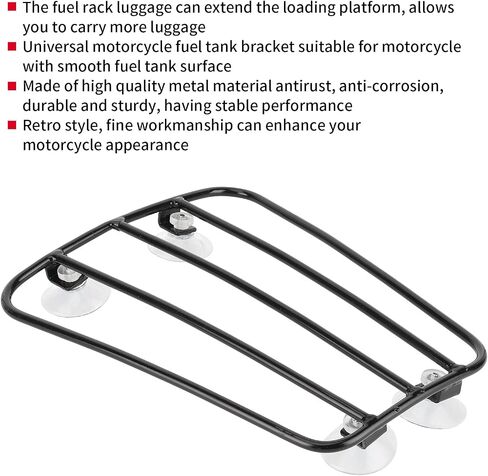 Keenso Motorcycle Fuel Tank Roof Rack, Universal Motorcycle Retro Style Luggage Carrier Bracket Suction Cup Type Baggage Holder Rack(Black) Other in Saudi Arabia