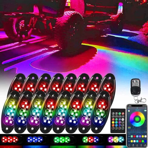أضواء الصخور MagicRGB للشاحنات، iccar 16 Pods LED أضواء الصخور لJeep UTV ATV التحكم الذكي في التطبيقات مزامنة الموسيقى 200 وضع ديناميكي مقاوم للماء مع أجهزة تحكم عن بعد مزدوجة تحت الوهج أضواء الصخور لشاحنة جيب اللاسلكية in Saudi Arabia