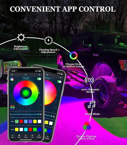 أضواء الصخور MagicRGB للشاحنات، iccar 16 Pods LED أضواء الصخور لJeep UTV ATV التحكم الذكي في التطبيقات مزامنة الموسيقى 200 وضع ديناميكي مقاوم للماء مع أجهزة تحكم عن بعد مزدوجة تحت الوهج أضواء الصخور لشاحنة جيب اللاسلكية in Saudi Arabia