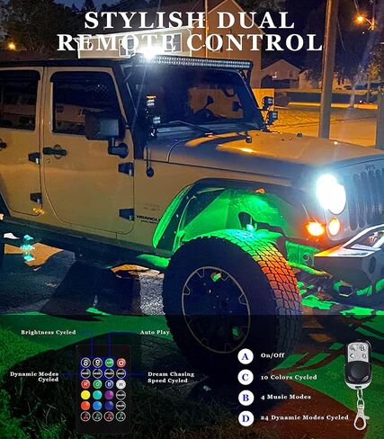 أضواء الصخور MagicRGB للشاحنات، iccar 16 Pods LED أضواء الصخور لJeep UTV ATV التحكم الذكي في التطبيقات مزامنة الموسيقى 200 وضع ديناميكي مقاوم للماء مع أجهزة تحكم عن بعد مزدوجة تحت الوهج أضواء الصخور لشاحنة جيب اللاسلكية in Saudi Arabia