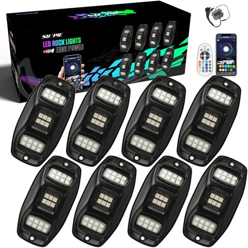 SUNPIE 8 Pods Triple Angle RGBW Rock Lights High Power Aluminium Metal Underglow Lights Wheel Well Lights with Phone App Remote Control Voice Mode Music Mode for Off Road Truck SUV ATV UTV Boats in Saudi Arabia