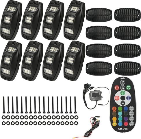 SUNPIE 8 Pods Triple Angle RGBW Rock Lights High Power Aluminium Metal Underglow Lights Wheel Well Lights with Phone App Remote Control Voice Mode Music Mode for Off Road Truck SUV ATV UTV Boats in Saudi Arabia