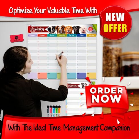 Dry Erase Magnetic Calendar for Refrigerator (3 Sets), Monthly, Weekly & Grocery Planner Whiteboards - Perfect Board Magnet Calendars for Fridge, Wall - 5 Color Markers & 1 Eraser - PerfectsGift. in Saudi Arabia