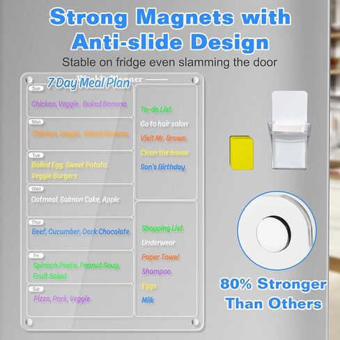 لوحة مخططة لوجبات الثلاجة من الأكريليك، قائمة مغناطيسية لثلاجة المطبخ مع 6 أقلام تلوين - مذكرة واضحة لقائمة المهام ولوحة تخطيط تقويم الثلاجة الأسبوعية مقاس 12 × 9 بوصة in Kuwait