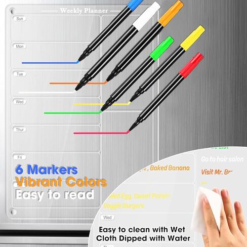 لوحة مخططة لوجبات الثلاجة من الأكريليك، قائمة مغناطيسية لثلاجة المطبخ مع 6 أقلام تلوين - مذكرة واضحة لقائمة المهام ولوحة تخطيط تقويم الثلاجة الأسبوعية مقاس 12 × 9 بوصة in Kuwait